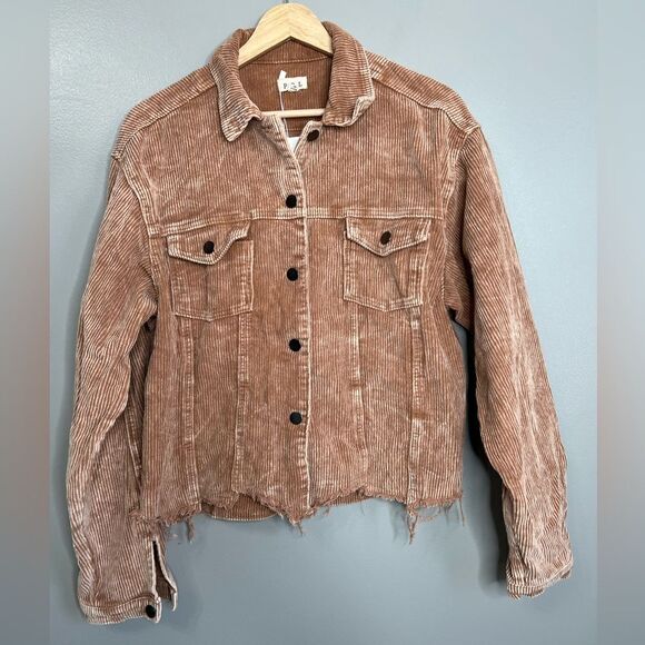 POL light brown corduroy distressed jacket size large edgy rocker spring fall - Picture 1 of 6